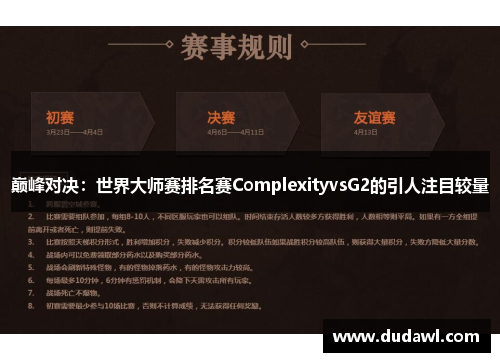 巅峰对决：世界大师赛排名赛ComplexityvsG2的引人注目较量